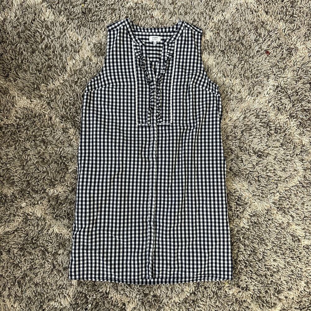 Crown & Ivy Navy Blue White Gingham Check Plaid Ruffle Shirt Shift Dress 8 M - Picture 6 of 9